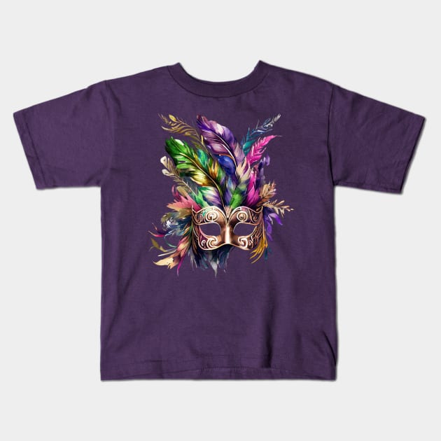 feather mardi gras mask Kids T-Shirt by MGuyerArt